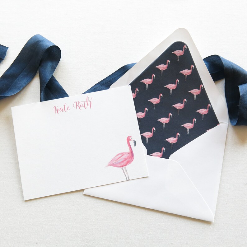 Personal Stationery Pink Flamingo Flamingo Thank You Notes Coastal
