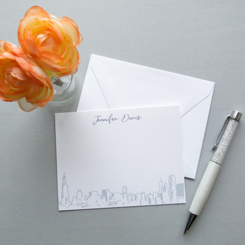 Chicago Skyline Personal Stationery Chicago City Note Etsy