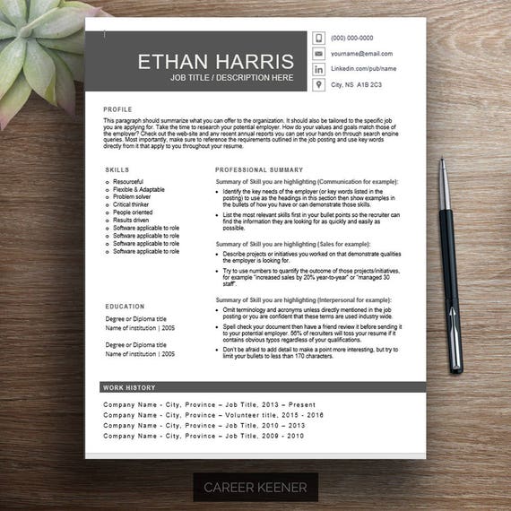 creative resume template one page functional resume cv etsy functional resume headings