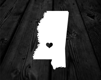 Mississippi State with Heart Over Home Town Decal | Heart City State Decal | Any City Heart Decal | Car Sticker | Preppy Decal | 251