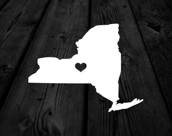 New York State with Heart Over Home Town Decal | Heart City State Decal | Any City Heart Decal | Car Sticker | Preppy Decal | 259