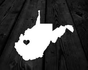 West Virginia State with Heart Over Home Town Decal | Heart City State Decal | Any City Heart Decal | Car Sticker | Preppy Decal | 275