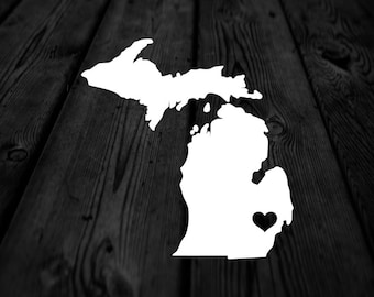 Michigan State with Heart Over Home Town Decal | Heart City State Decal | Any City Heart Decal | Car Sticker | Preppy Decal | 249