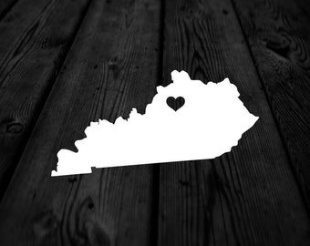 Kentucky State with Heart Over Home Town Decal | Heart City State Decal | Any City Heart Decal | Car Sticker | Preppy Decal | 244