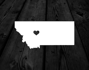 Montana State with Heart Over Home Town Decal | Heart City State Decal | Any City Heart Decal | Car Sticker | Preppy Decal | 253