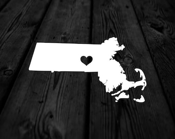 Massachusetts State with Heart Over Home Town Decal | Heart City State Decal | Any City Heart Decal | Car Sticker | Preppy Decal | 247