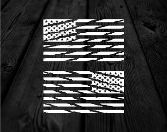 Pair of Distressed Torn American Flag Vinyl Decals | 1 Left and 1 Right Side Flag Decals | single color flag sticker | car decal | 288