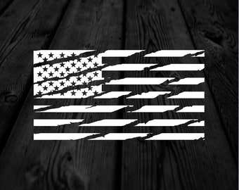 Distressed Torn American Flag vinyl decal | single color american flag sticker | car decal | fun sticker | 288