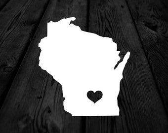 Wisconsin State with Heart Over Home Town Decal | Heart City State Decal | Any City Heart Decal | Car Sticker | Preppy Decal | 276