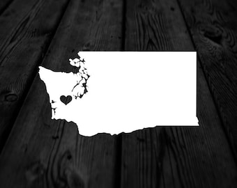 Washington State with Heart Over Home Town Decal | Heart City State Decal | Any City Heart Decal | Car Sticker | Preppy Decal | 274