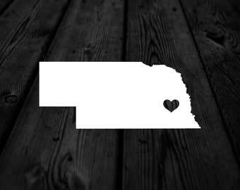 Nebraska State with Heart Over Home Town Decal | Heart City State Decal | Any City Heart Decal | Car Sticker | Preppy Decal | 254