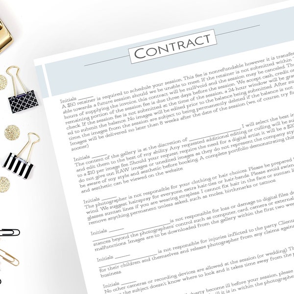 Client Contract - Photographers Form & Template - both editable and customization PSD and ready to print HAPPY PLANNER sized