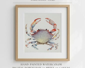 Download or Fine Art Prints l Original Watercolor Crab | Florida Coastal Painting