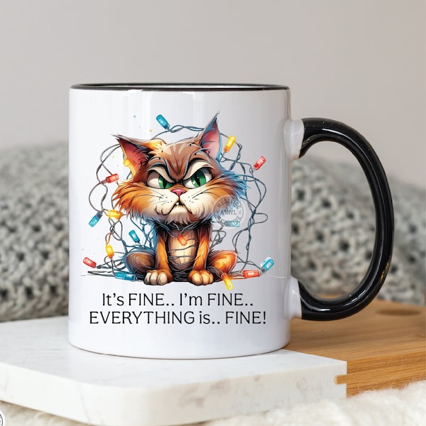 it's fine I'm fine everything is fine -  cat coffee sublimation designs cats - funny designs for mugs rude adult sublimation cats