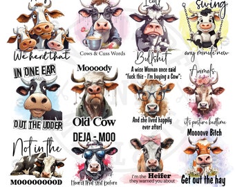 x12 funny cow sublimation designs - sublimation designs bundle  - sublimation novelty mug designs - funny png - sublimation designs for mugs