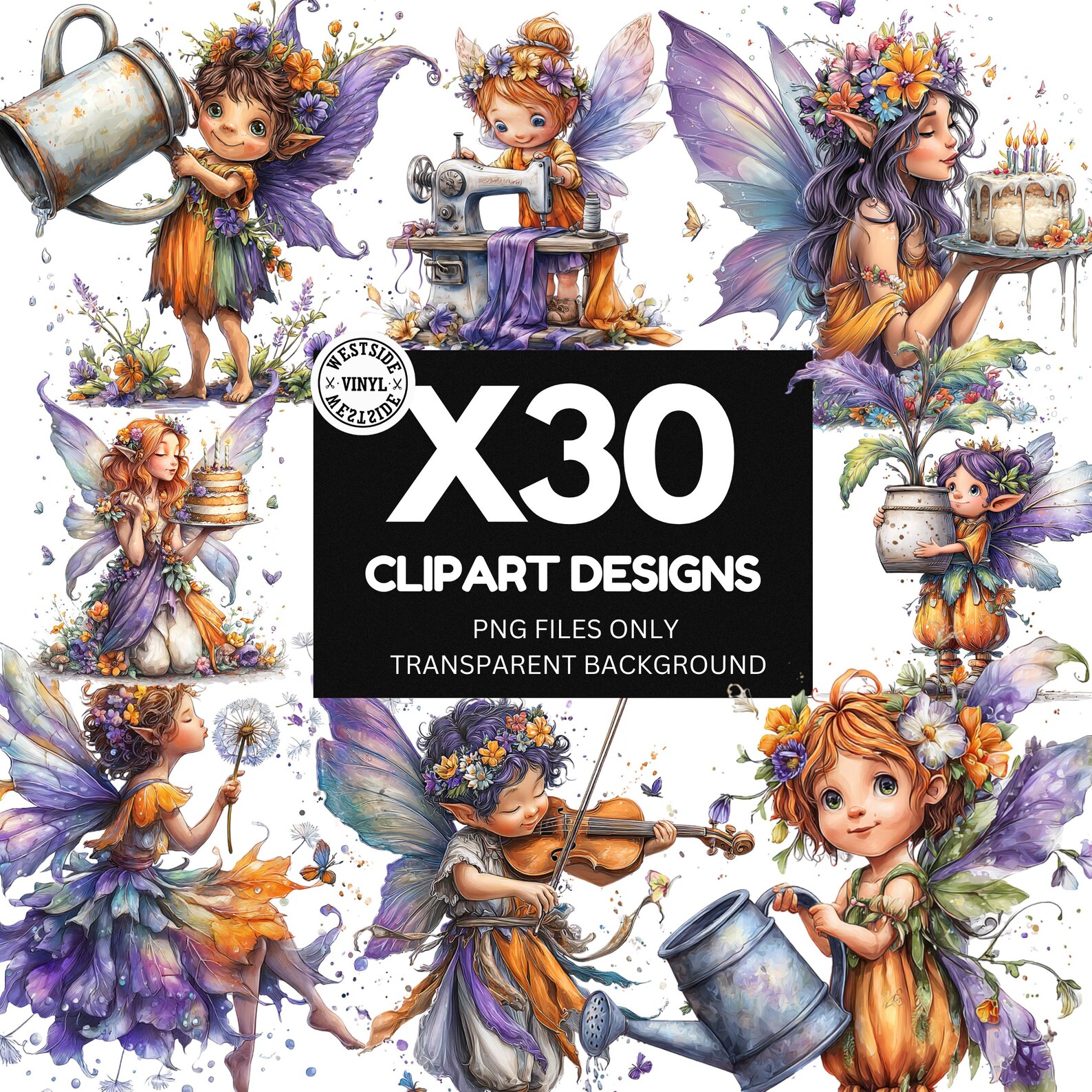 Fairy Clipart for Designs - Cute Fairies Clipart Bundle Sublimation ...