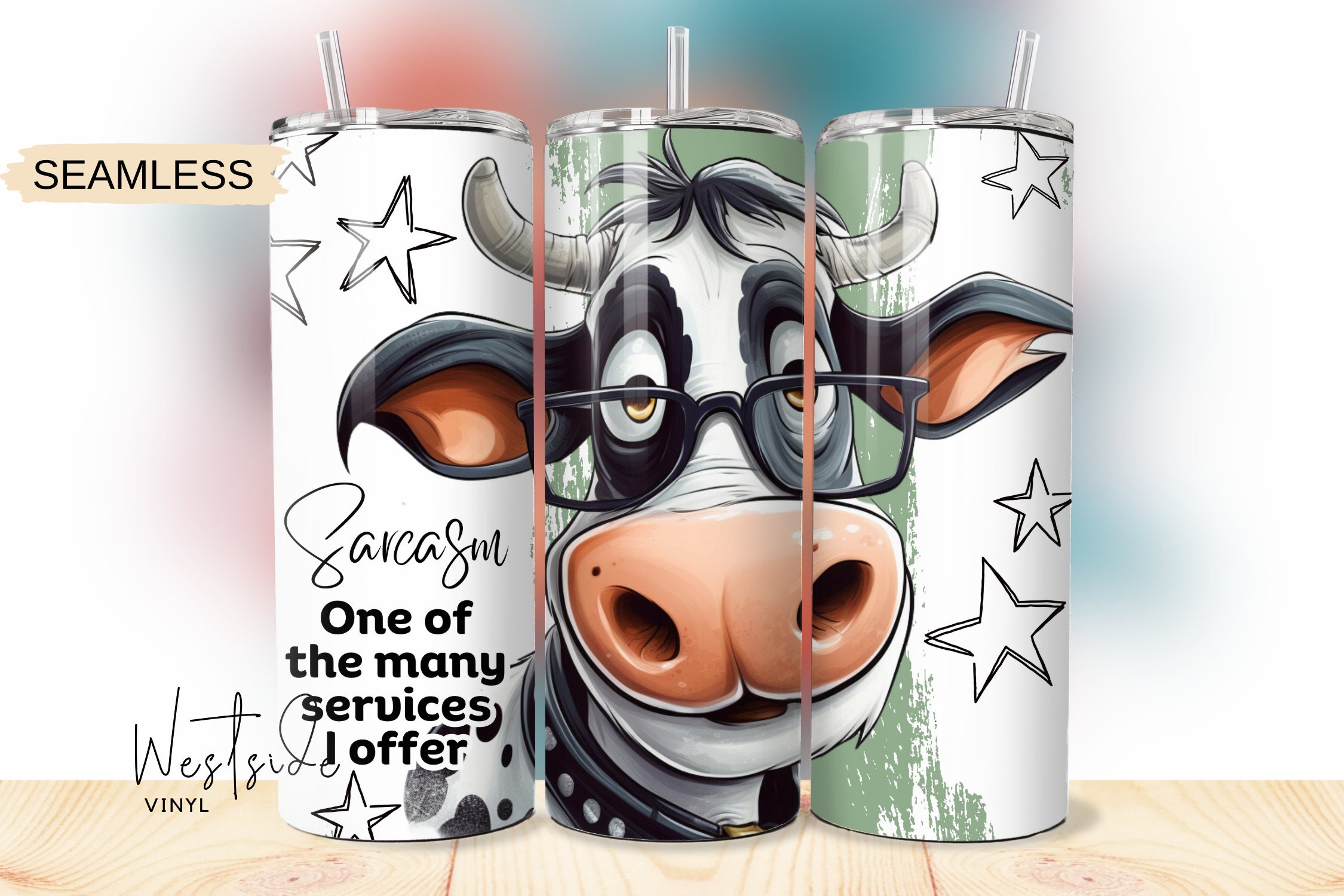 Cream Cow Tumbler Drinking Cup Glass Vinyl Cow Print Cream Cup Gifts 