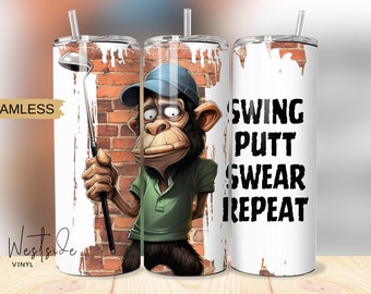 Archivos de sublimación de golf de monos - diseño para vasos - plantillas de diseño para vasos de 20 oz - archivos de sublimación golf golf de monos