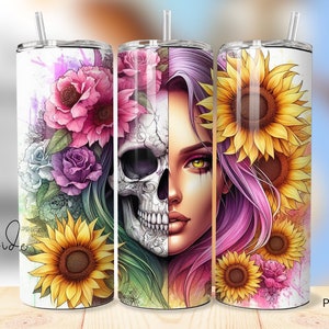 Skelett Mädchen Becher Designs - 20 Unzen Becher Vorlagen Design Wraps - Sublimationsdateien für Becher