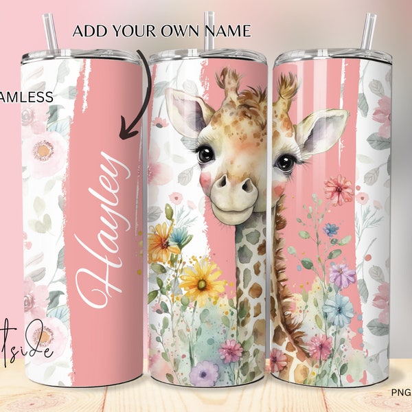 Giraffe add your own name tumbler wrap - buyer to add own name choice after purchase - tumbler designs sublimation wraps seamless giraffe