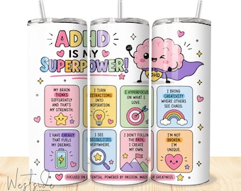 Diseño de vaso para TDAH para vasos de 20 oz, descarga digital directa
