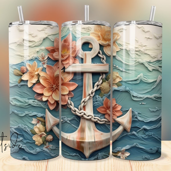 Anker Tumbler Hintergrund - Tumbler Sublimationsdateien - Design für 20 Unzen Tumbler Vorlagen Designs - Sublimation schönes Anker Meer