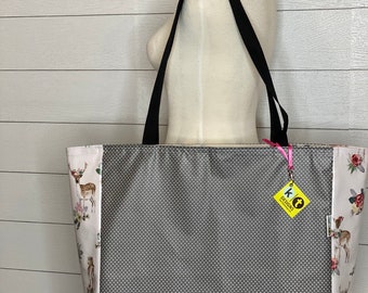 Cactus and blue Swiss dot Oilcloth tote