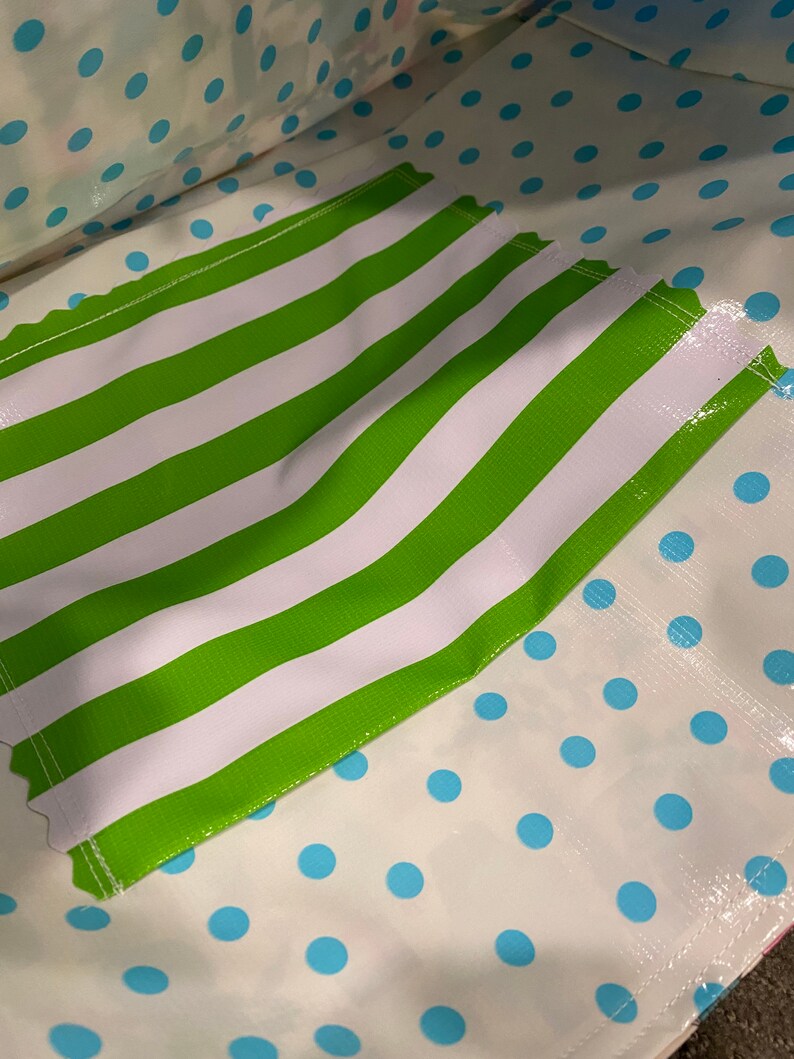 Cactus and blue Swiss dot Oilcloth tote