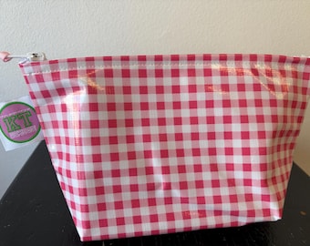 Pink Gingham Zipper Pouch, Waterproof Makeup,Cosmetic, pencil Bag