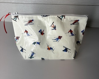 Downhill Skier Travel Bag, Waterproof Cosmetic Pouch, Laminated Cotton Toiletries