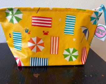 Beach Umbrella oilcloth laminated cotton Cosmetic Bag, Waterproof Makeup Pouch