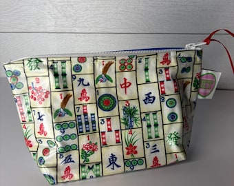 Mahjong Tile Laminated Cotton Pouch, Waterproof Cosmetic , make up, tile, Travel Bag