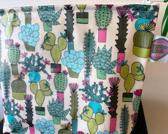 Cactus Laminated Cotton and oilcloth, makeup, toiletries waterproof zip Bag.