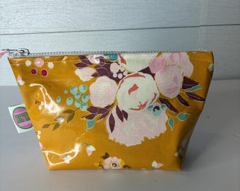Floral Laminated Cotton Cosmetic Bag, Waterproof Zipper Makeup Pouch