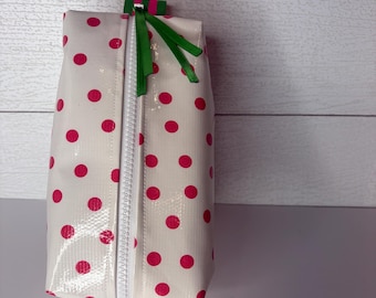 Polka Dot Oilcloth Dopp Kit Waterproof Cosmetic Bag Preppy toiletries bag