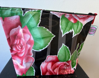 Rose Oilcloth Makeup, Toiletries, sunscreen Waterproof zip bag.