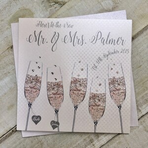 Gepersonaliseerde Handgemaakte Wedding Card - WEDDING CHAMPAGNE FLUTES - Mr. & Mrs. trouwkaart nieuw koppel, bruid en bruidegom