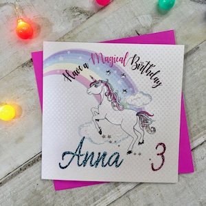 Carte d'anniversaire personnalisée licorne pour 1, 2, 3, 4, 5, 6, 7, 8, 9, 10, 11, 12, 13, 14, 15, 16 ans, fille, petite-fille, nièce, filleule