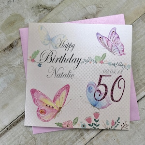 Gepersonaliseerde Vlinder verjaardag leeftijd 30,40,50,60,65,70,75,80,85,90, Kaart - P18-33, moeder, tante, oma, oma, nan,