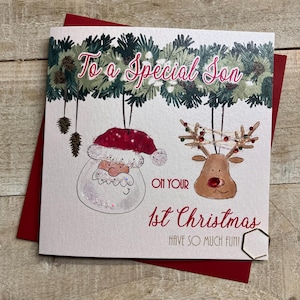 1° Primo Natale Nipote/Nipote giocattoli d'argento Carta fatta a mano o Figlia, Figlio, - Stendibiancheria, piccolo elefante, pupazzo di neve