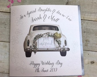 Personalised Wedding Card - Daughter @ Son-in-Law / Son & Daughter-in-Law wedding Car  XP18-1d/s - any relation