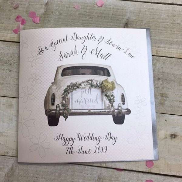 Personalised Wedding Card - Daughter @ Son-in-Law / Son & Daughter-in-Law wedding Car  XP18-1d/s - any relation