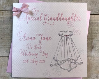 Personalised Special Granddaughter Christening Card - Pink Gown Design PPS58A - Daughter Niece Goddaughter