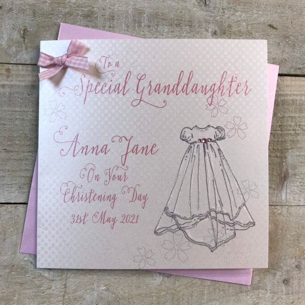 Personalised Special Granddaughter Christening Card - Pink Gown Design PPS58A - Daughter Niece Goddaughter