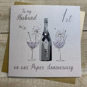 Tarjeta de papel para el primer aniversario: diseño brillante, primer aniversario de bodas para esposo, esposa, mamá y papá, amigos, hijo, hija