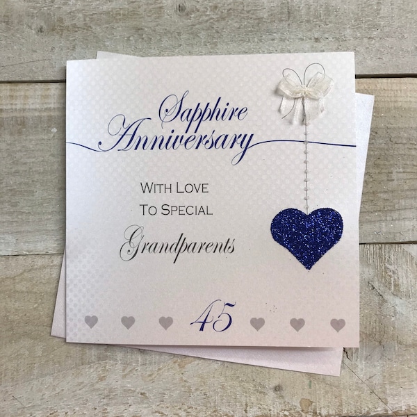 Sapphire 45th Anniversary Card for grandparents husband wife mum & dad, mom and dad heart Design LLA45g