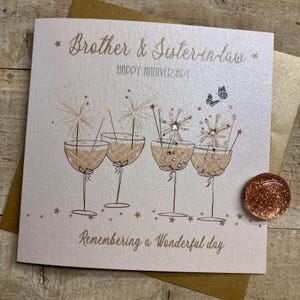 Brother & Sister in law or Sister and Brother in law Handmade Anniversary Champagne Flutes, Love birds, Hearts, Butterflies