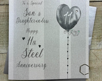 11th Steel Anniversary Card - For wife, husband, mum & dad, special friends, Son, Daughter handmade card