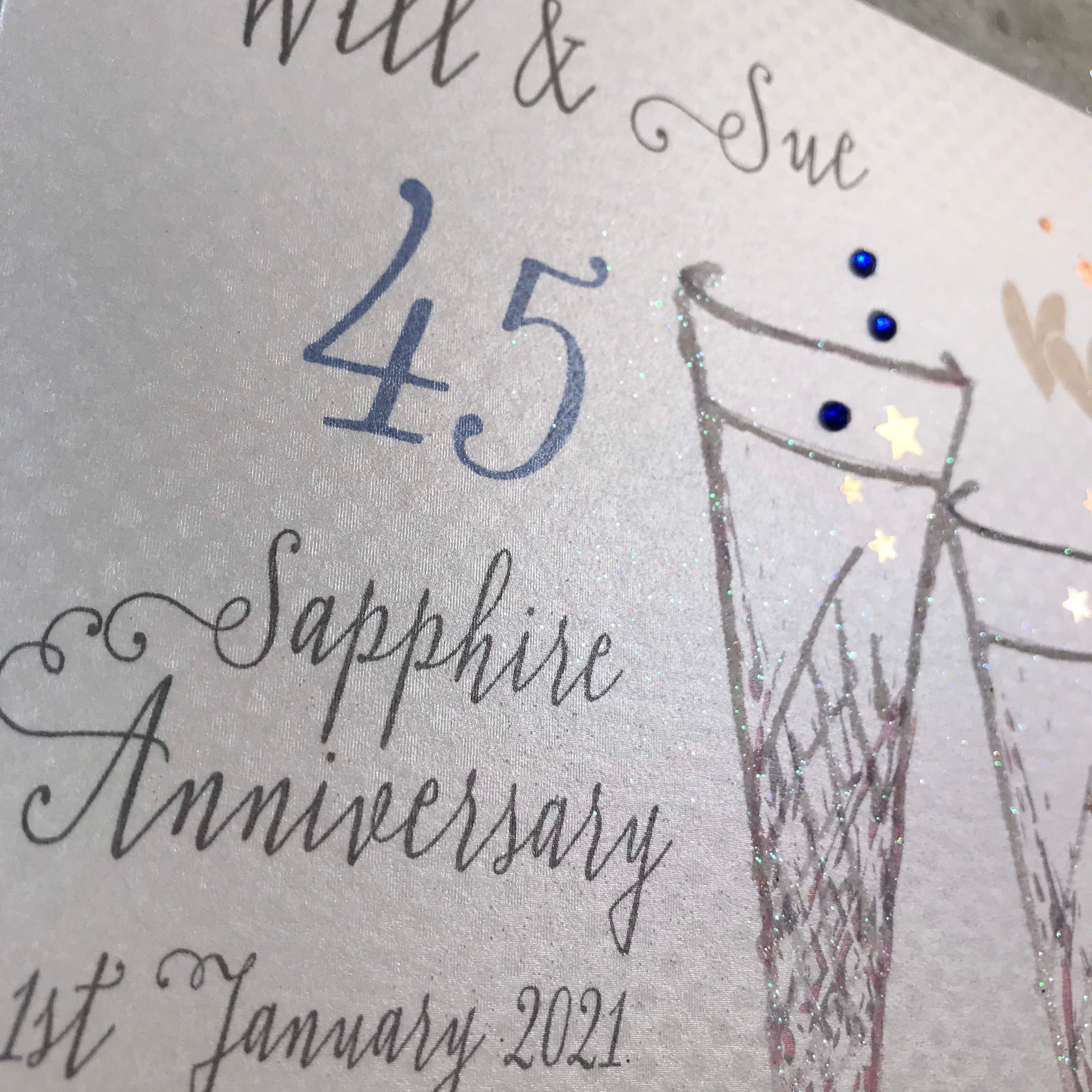 Personalised 45th Sapphire Anniversary Card - Flutes/ Love Birds Design ...