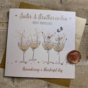 Sister & Brother in law OR Brother and Sister in law or  Handmade Anniversary Champagne Flutes, Love birds, Hearts, Butterflies